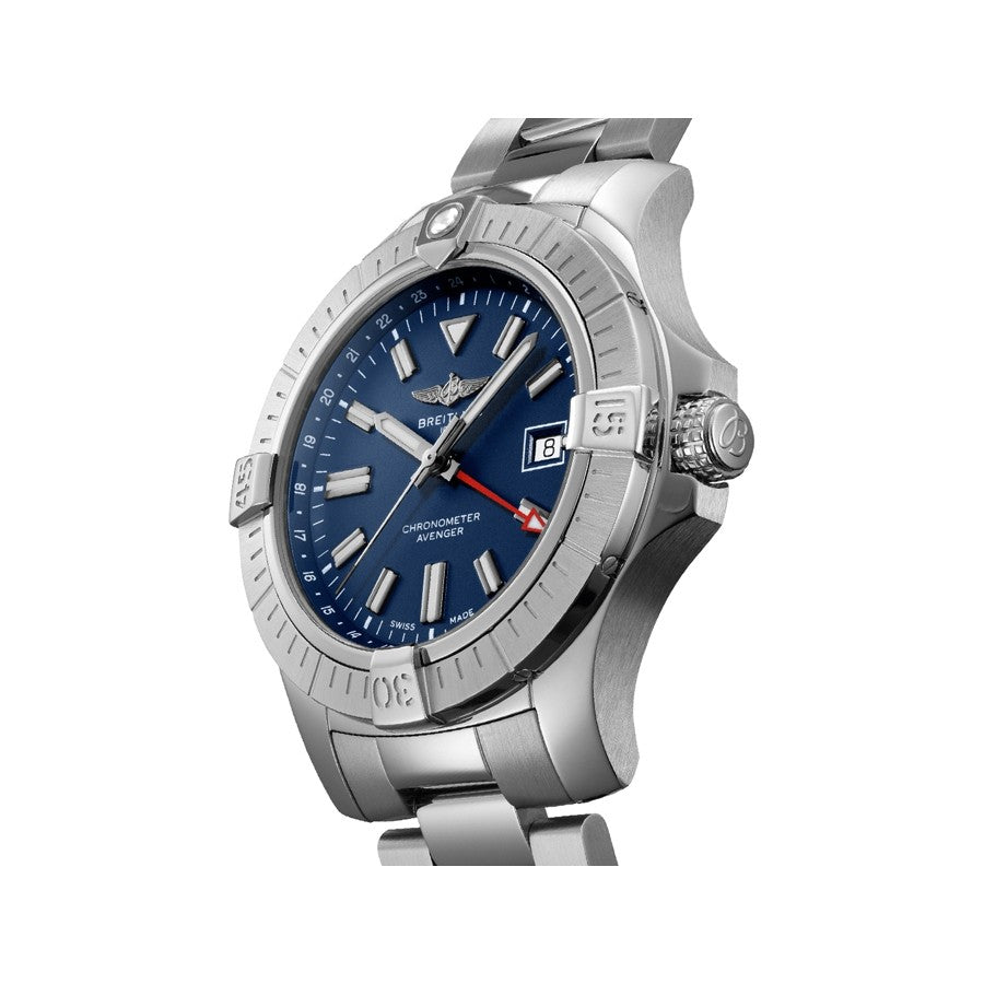  Shop Authentic Breitling Avenger Automatic GMT 45 Blue Dial Silver Steel Strap Watch for Men - A32395101C1A1 - Luxxuri