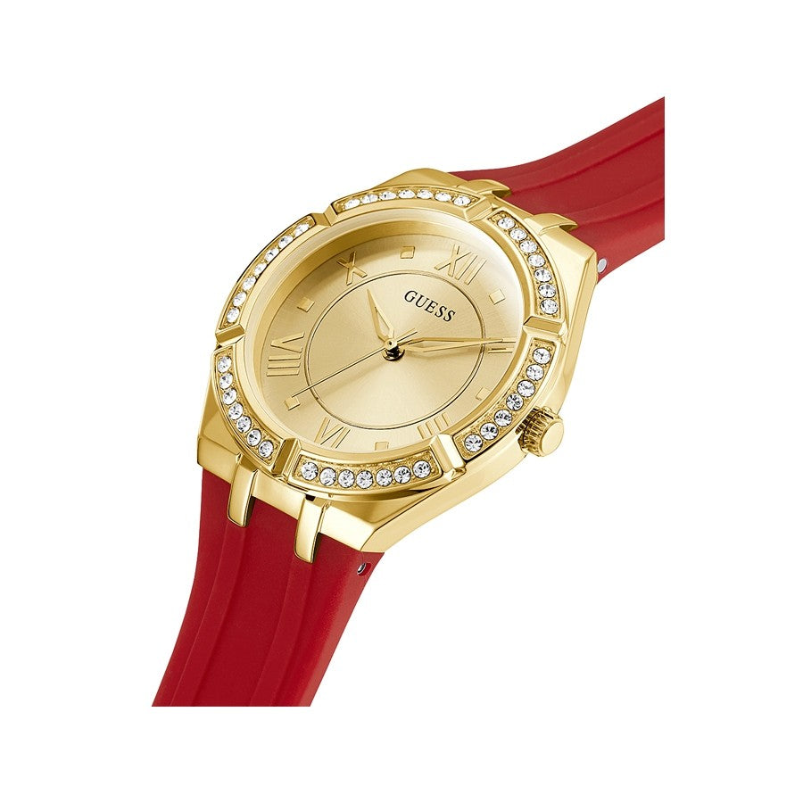  Shop Authentic Guess Cosmo Diamonds Gold Dial Red Rubber Strap Watch for Women - GW0034L6 - Luxxuri