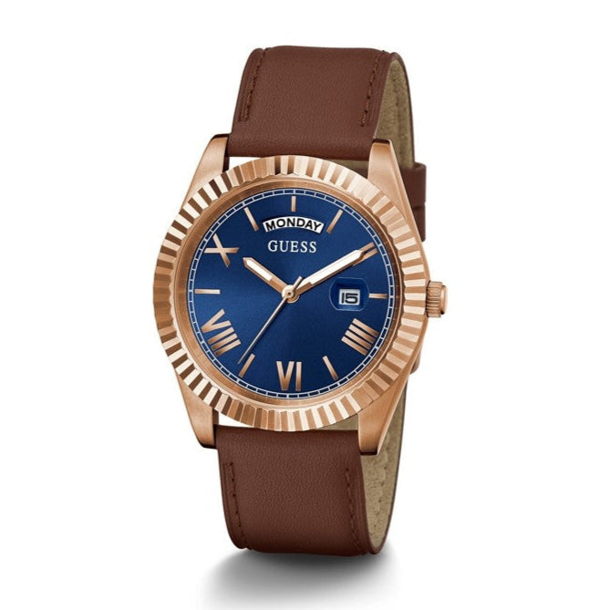  Shop Authentic Guess Connoisseur Blue Dial Brown Leather Strap Watch For Men - GW0353G2 - Luxxuri