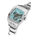 Guess Phoenix Multi Function Aqua Blue Dial Silver Steel Strap Watch for Men - GW0456G4
