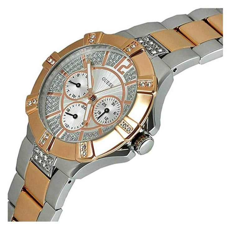  Shop Authentic Guess Vista Analog Diamonds Silver Dial Two Tone Steel Strap Watch for Women - W0024L1 - Luxxuri
