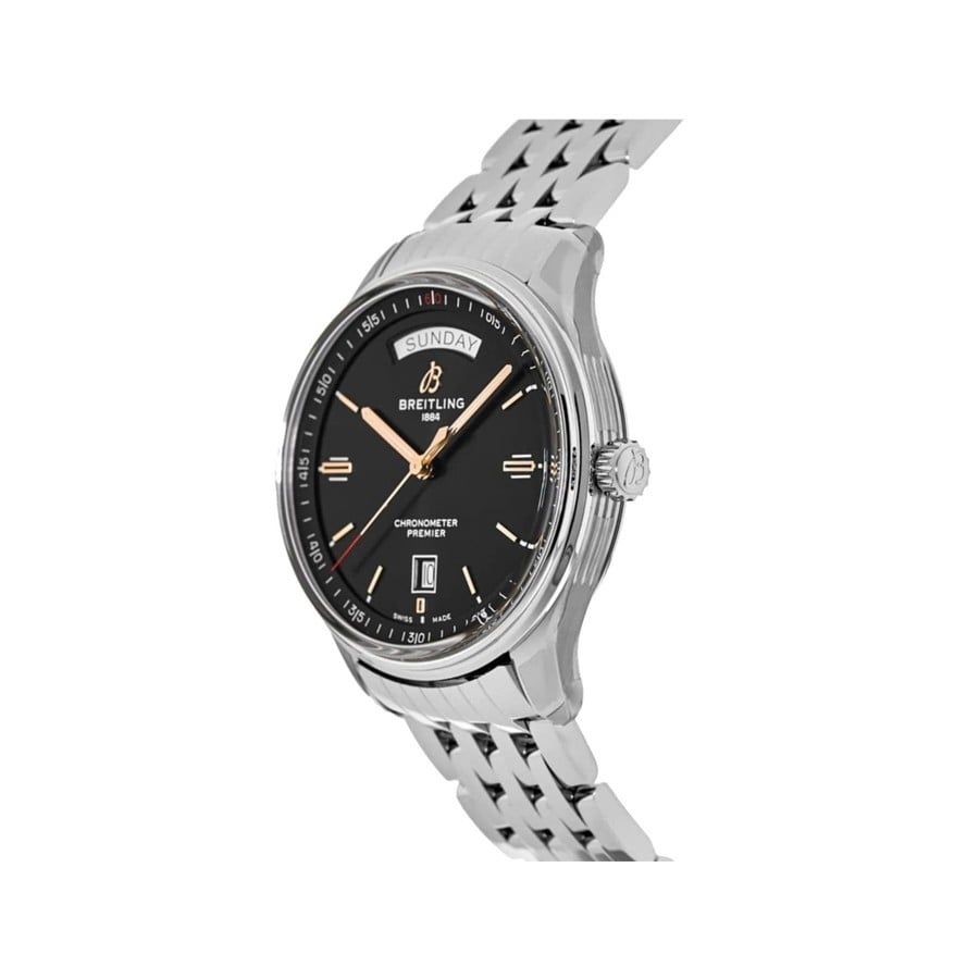 Shop Authentic Breitling Premier Automatic 40mm Day & Date Black Dial Silver Steel Strap Mens Watch - A45340241B1A1 - Luxxuri