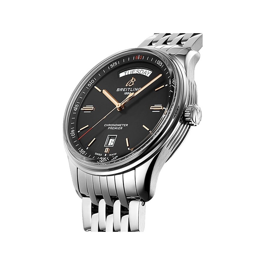  Shop Authentic Breitling Premier Automatic 40mm Day & Date Black Dial Silver Steel Strap Mens Watch - A45340241B1A1 - Luxxuri